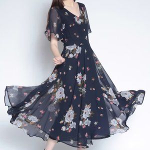 Blue Floral Printed Maxi Dress